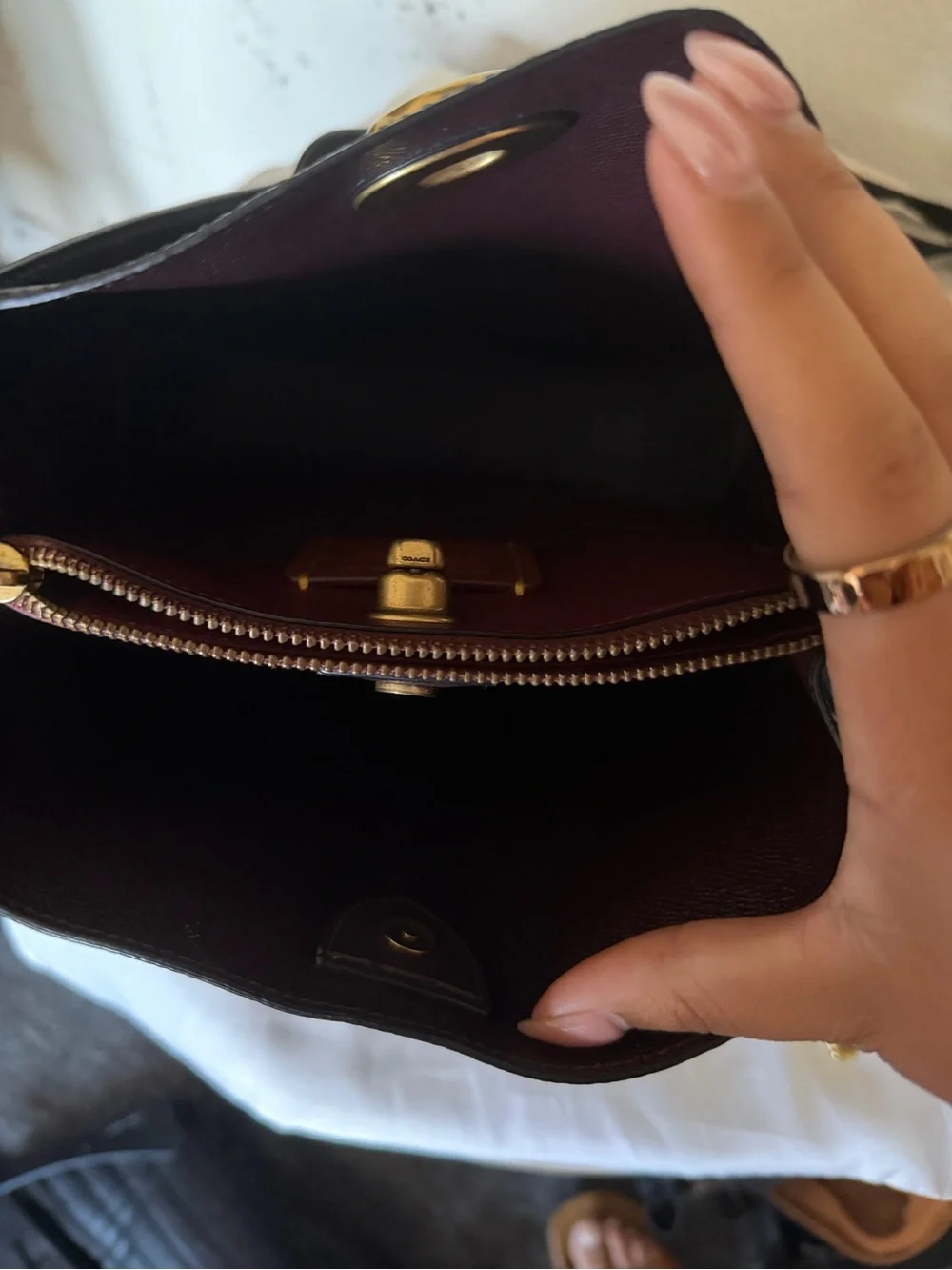 Coach Willow Black Pebbled Leather Bucket Bag with Burgundy Interior